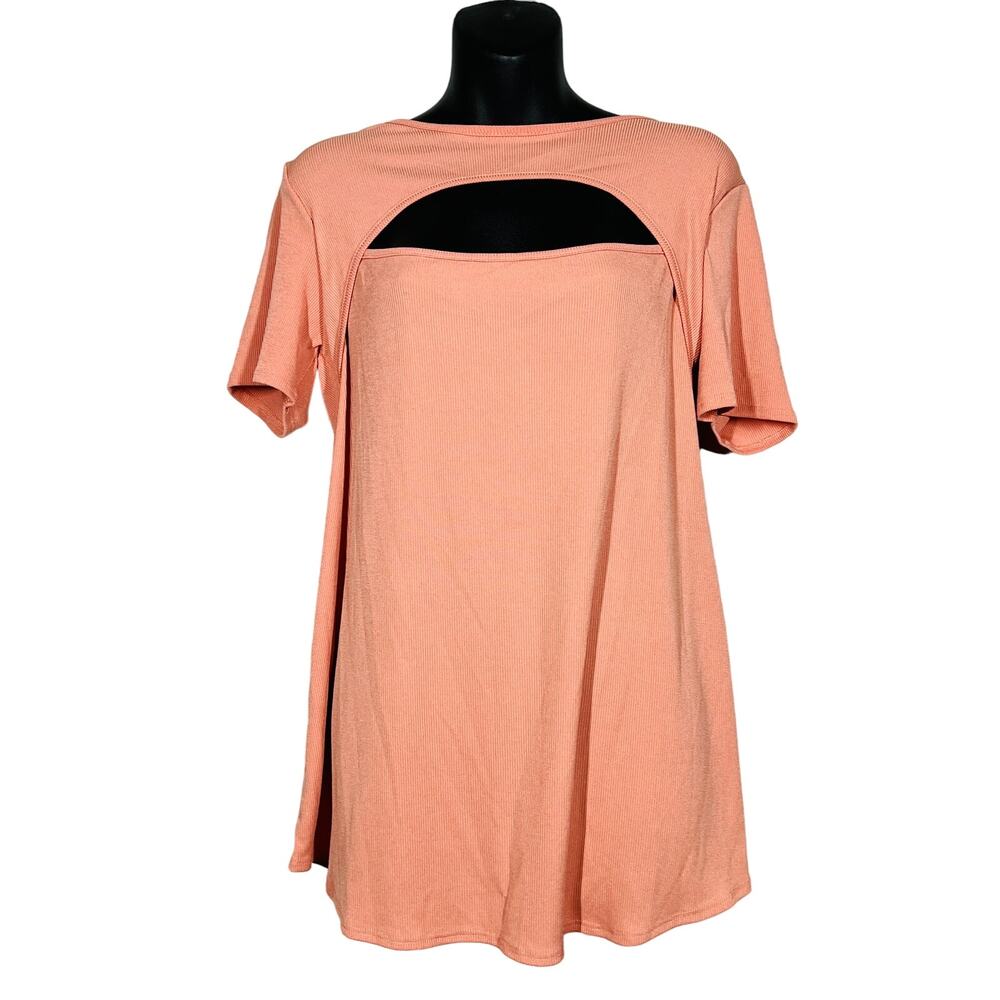 Bombom Cutout Tunic Top Short Sleeve Open Chest Casual - XL